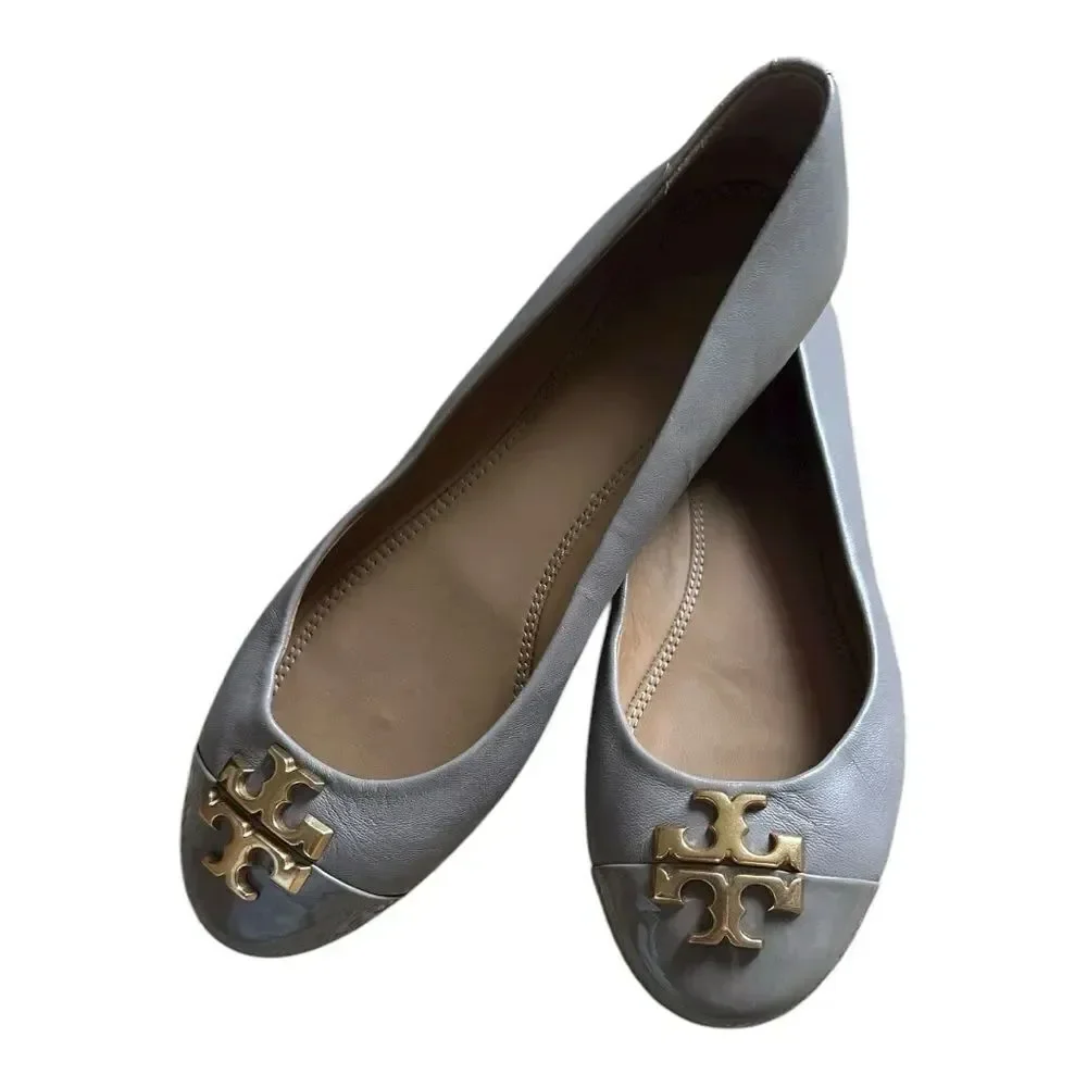 Tory Burch | 60226 Everly Cap Toe Ballet Nappa Leather French Gray | 7.5